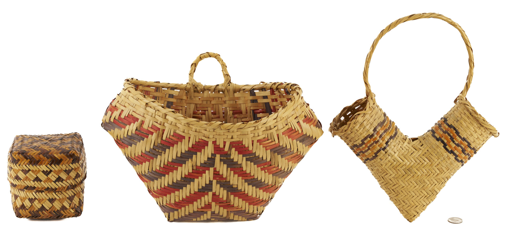 Lot 547: 3 Native American Rivercane Baskets, Cherokee & Cowshatta