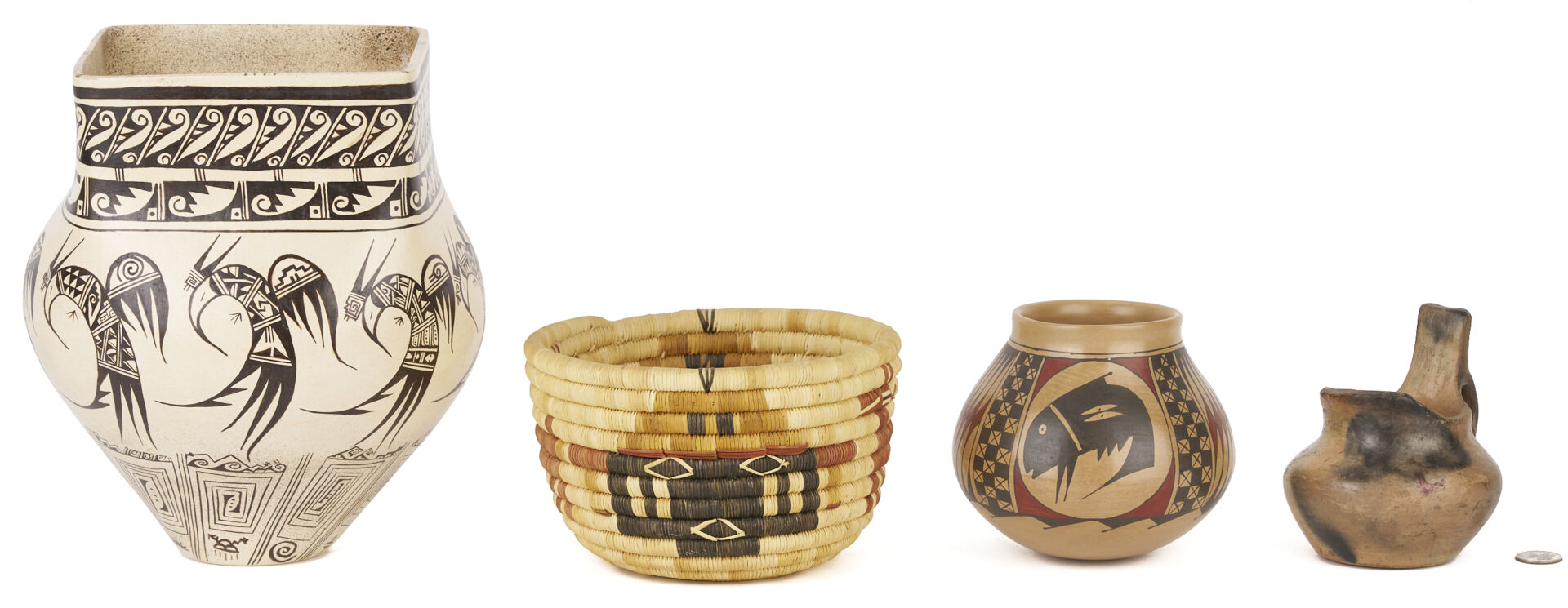 Lot 559: 3 Native American Pottery Items & 1 Basket