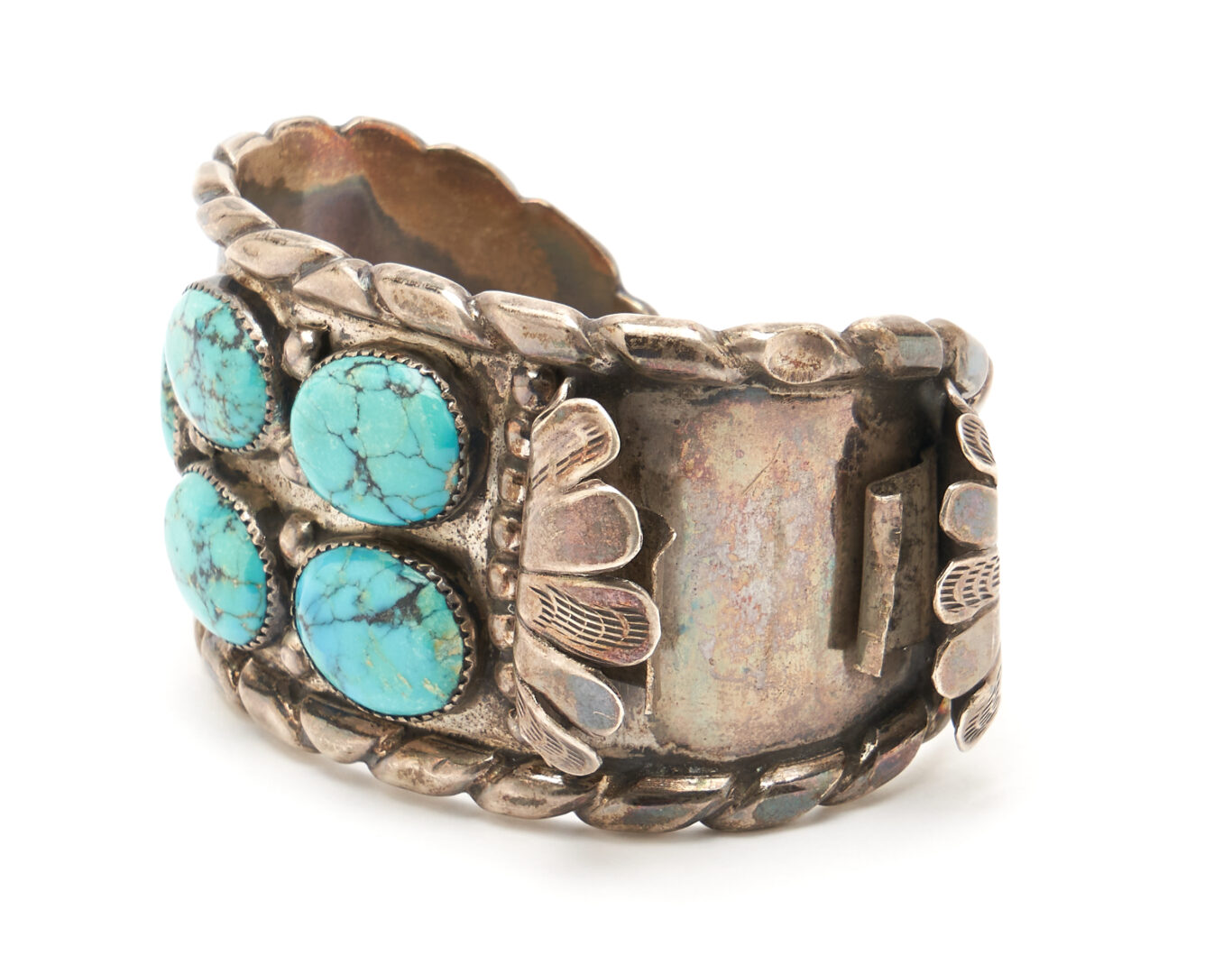 Lot 567: Four (4) Pcs. Native American Navajo Turquoise & Silver Jewelry