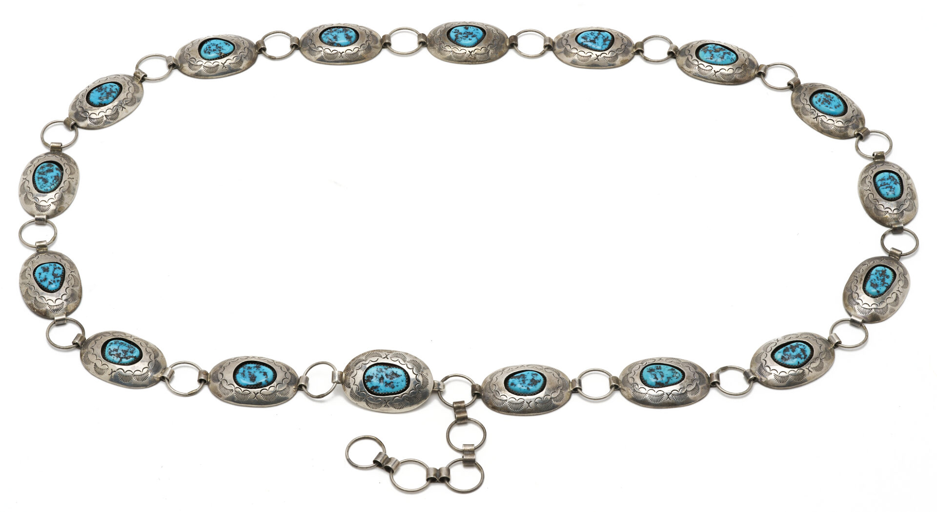 Lot 568: Navajo Designer Sterling Silver & Turquoise Belt