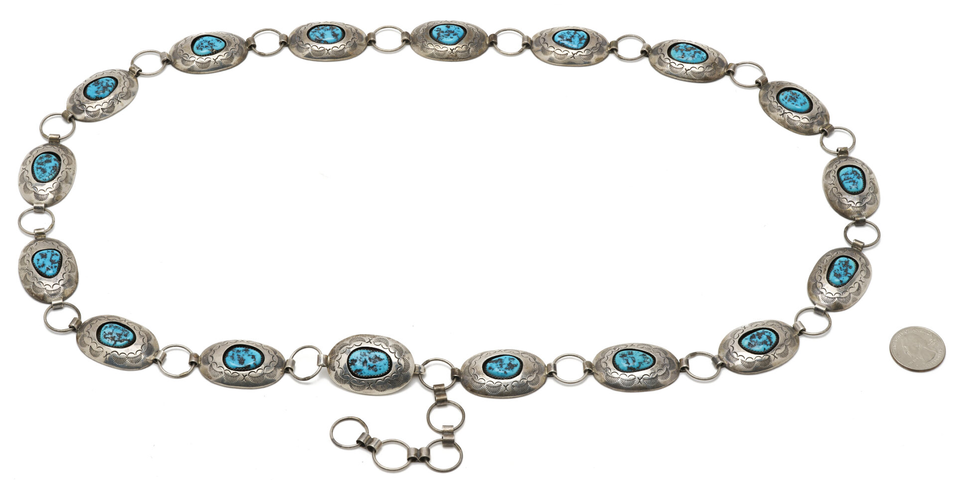 Lot 568: Navajo Designer Sterling Silver & Turquoise Belt