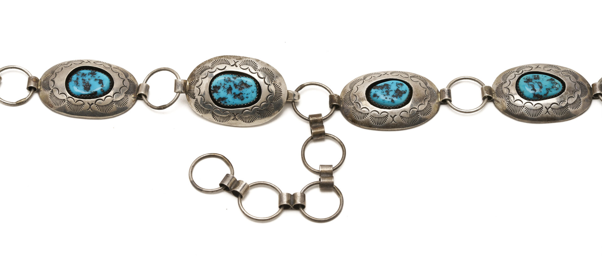 Lot 568: Navajo Designer Sterling Silver & Turquoise Belt