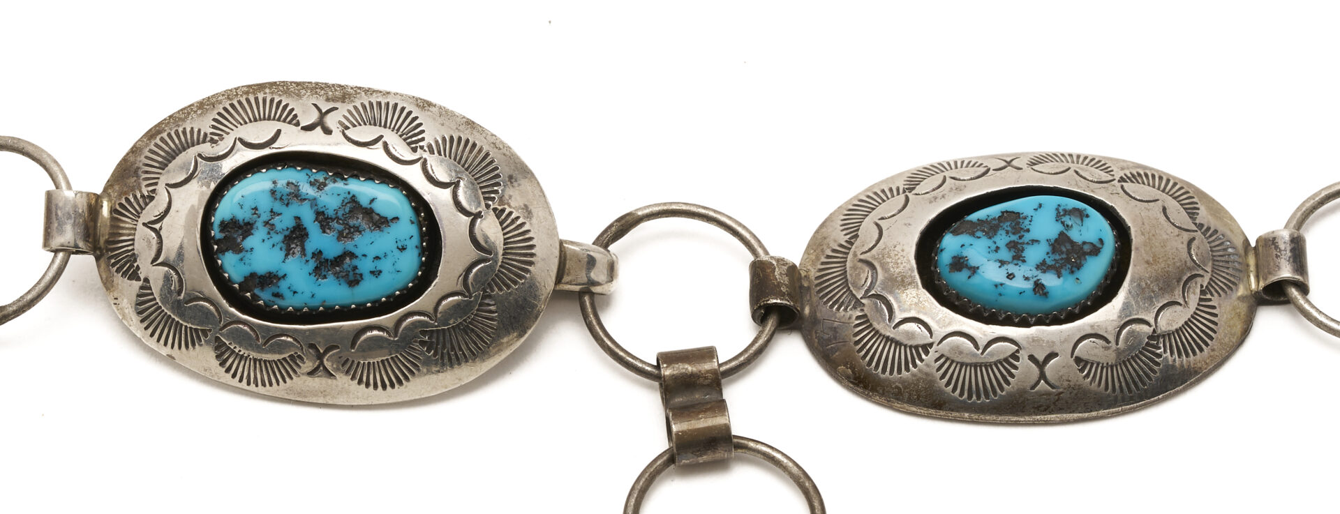 Lot 568: Navajo Designer Sterling Silver & Turquoise Belt