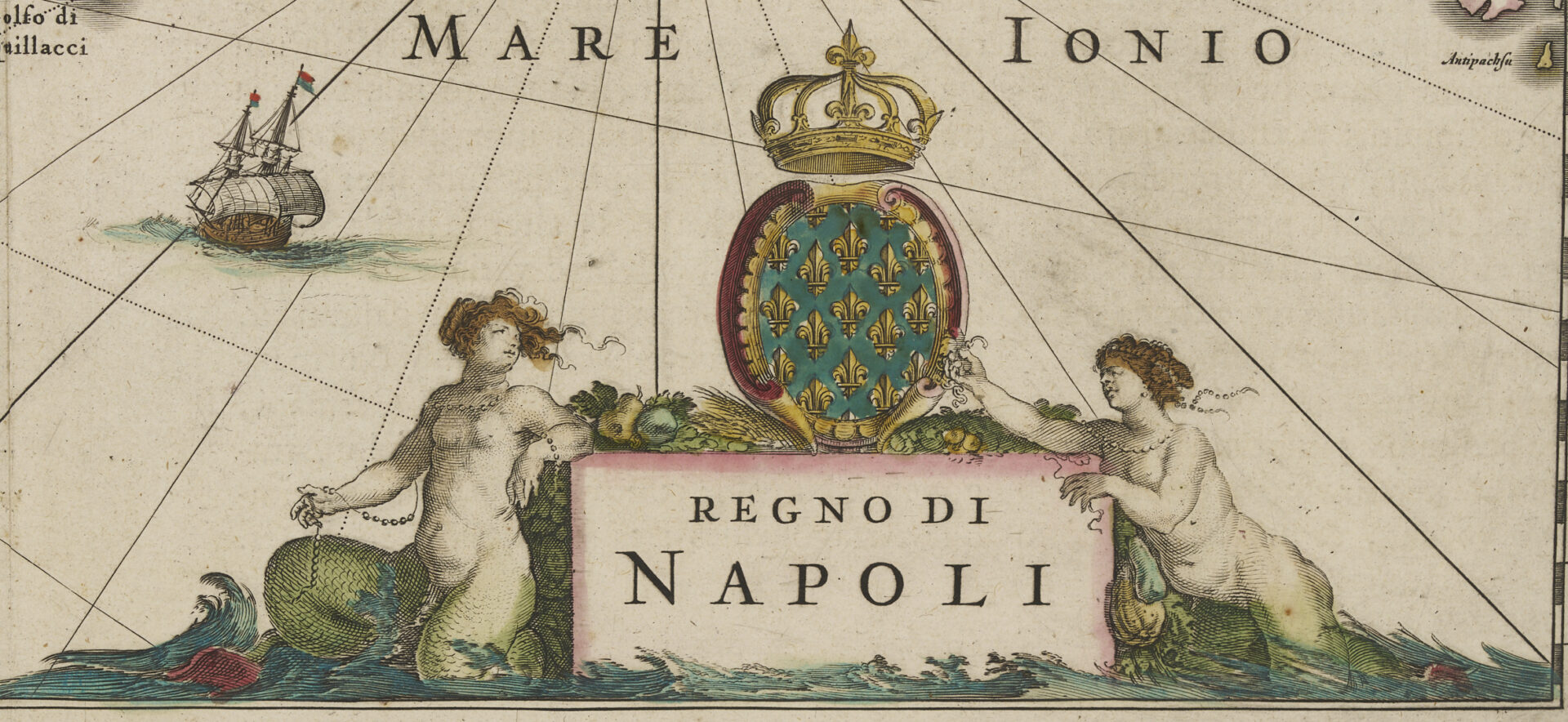 Lot 572: J. Blaeu 1640 Map of Naples, Italy with Heraldry