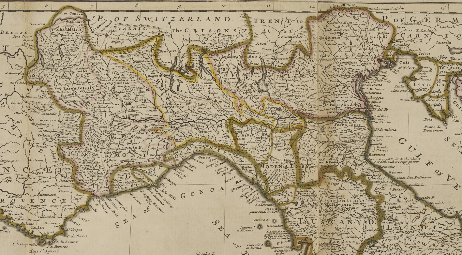 Lot 573: Moll 1714 Map of Italy, with Erupting Volcanos