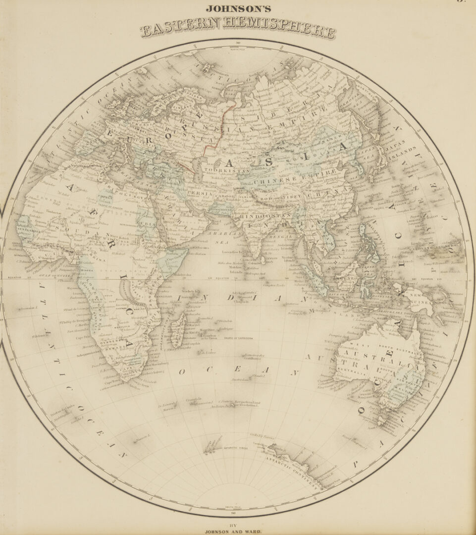 Lot 575: 2 Johnson 1860s maps incl. Double Hemisphere