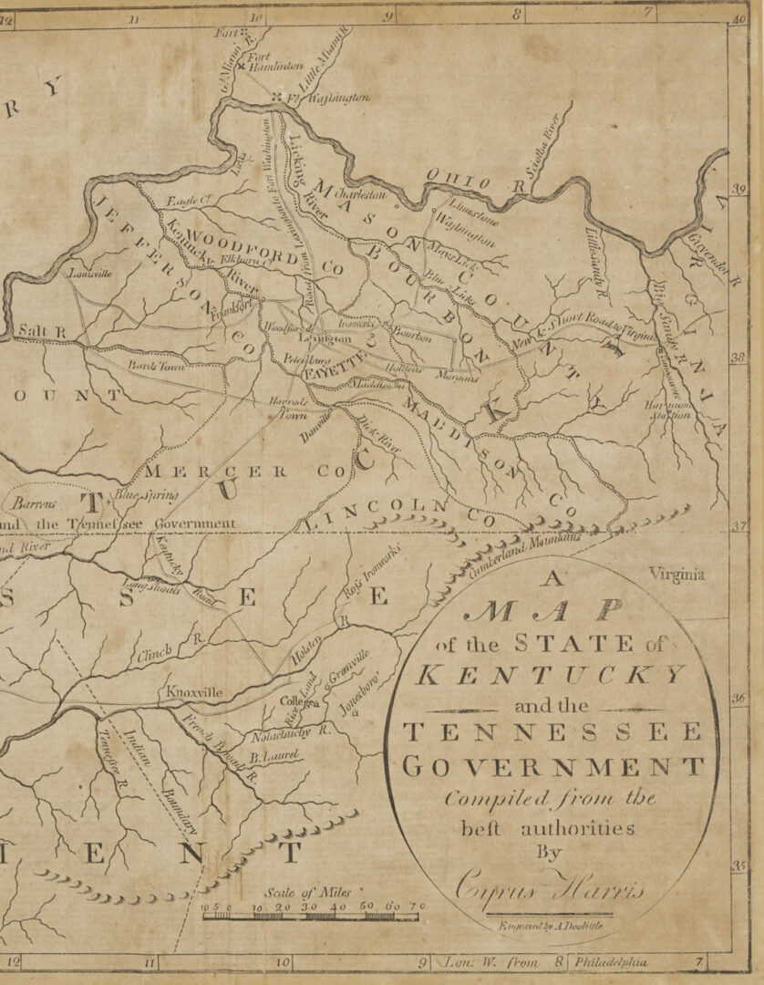 Lot 579: Early Kentucky & Tennessee Map, Cyrus Harris, 1796