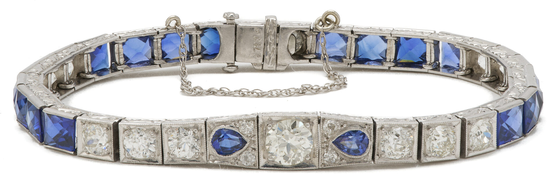 Lot 57: Lady's Antique Platinum Sapphire & Diamond Bracelet