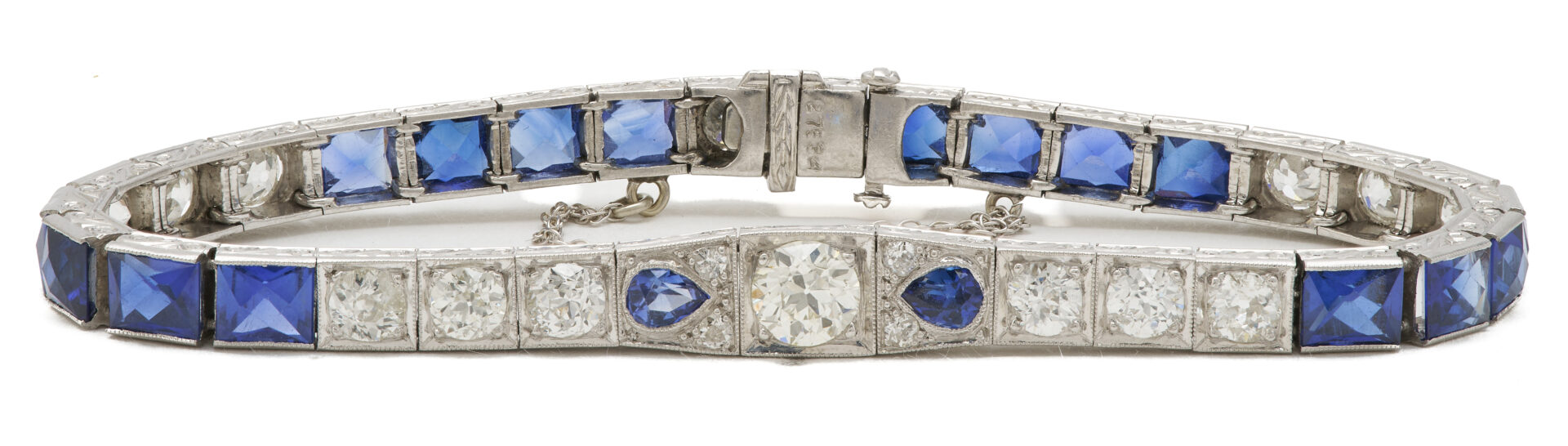 Lot 57: Lady's Antique Platinum Sapphire & Diamond Bracelet