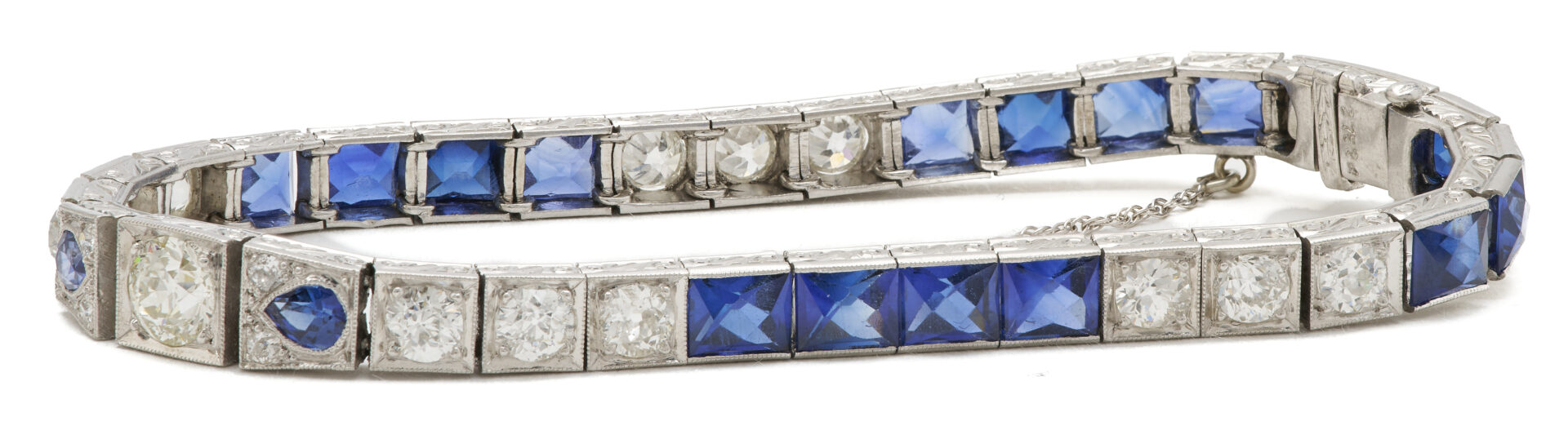 Lot 57: Lady's Antique Platinum Sapphire & Diamond Bracelet