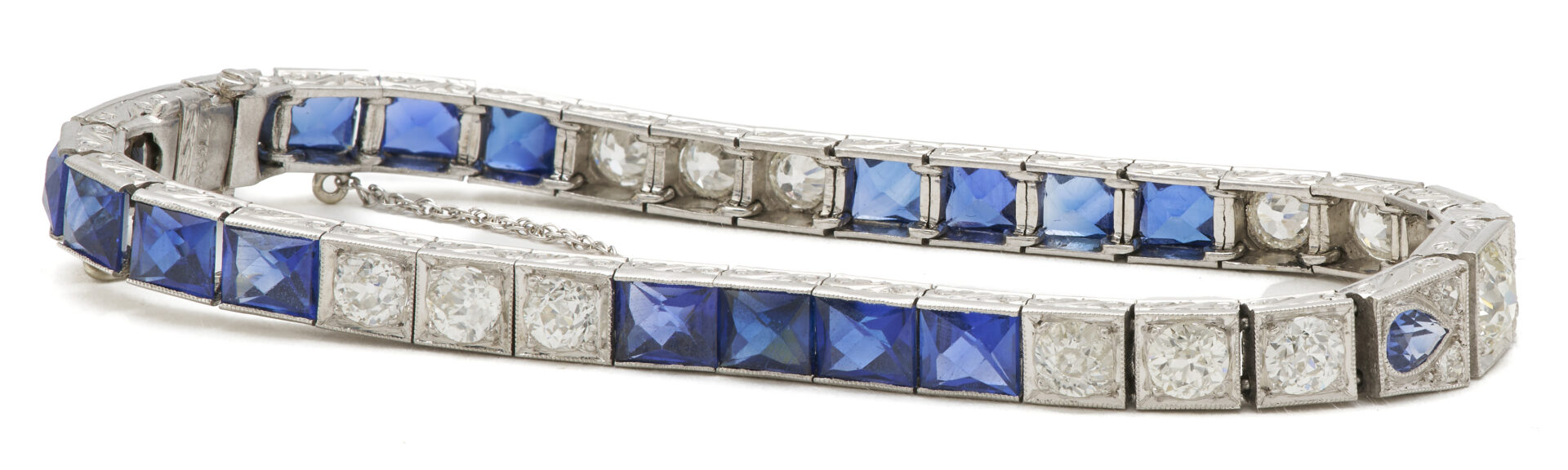 Lot 57: Lady's Antique Platinum Sapphire & Diamond Bracelet