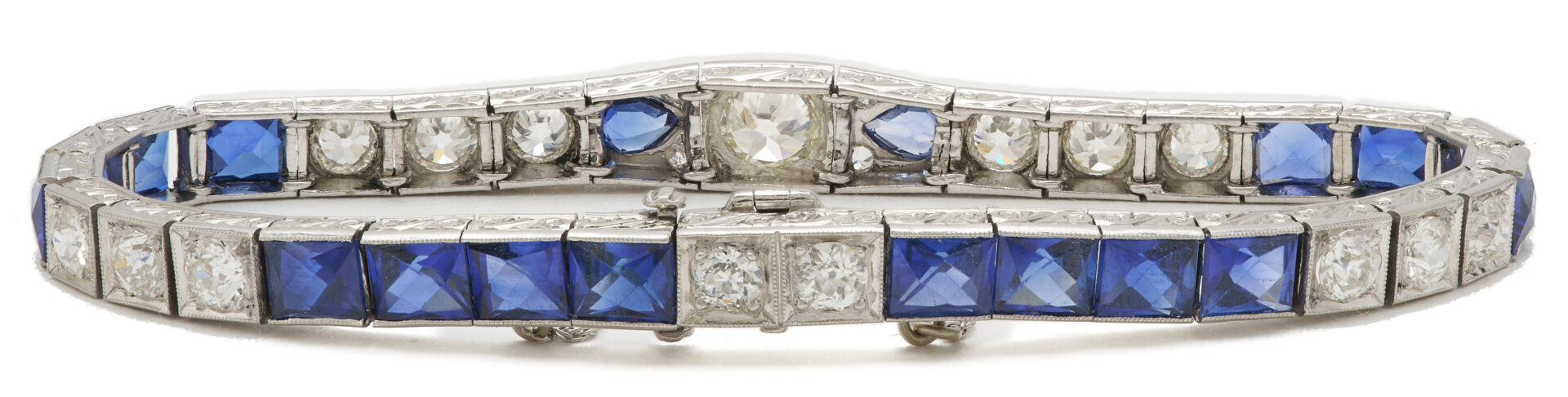 Lot 57: Lady's Antique Platinum Sapphire & Diamond Bracelet