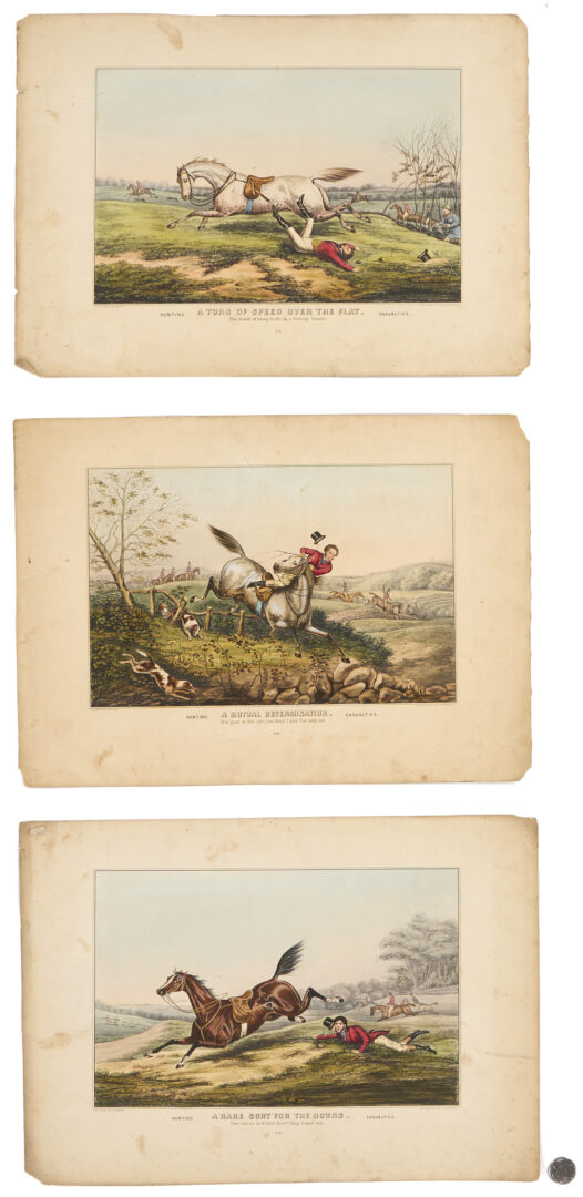 Lot 582: Three Nathaniel Currier Equestrian Lithographs, Hunting Casualties