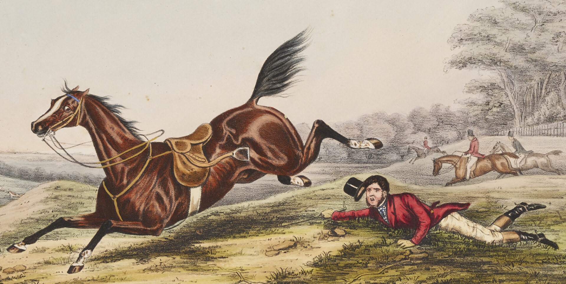 Lot 582: Three Nathaniel Currier Equestrian Lithographs, Hunting Casualties