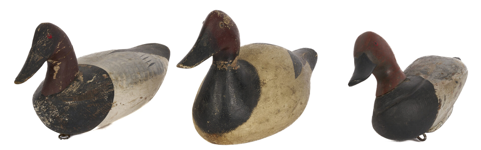 Lot 593: 3 Canvasback Drake Duck Decoys, incl. Evans Factory/Algard