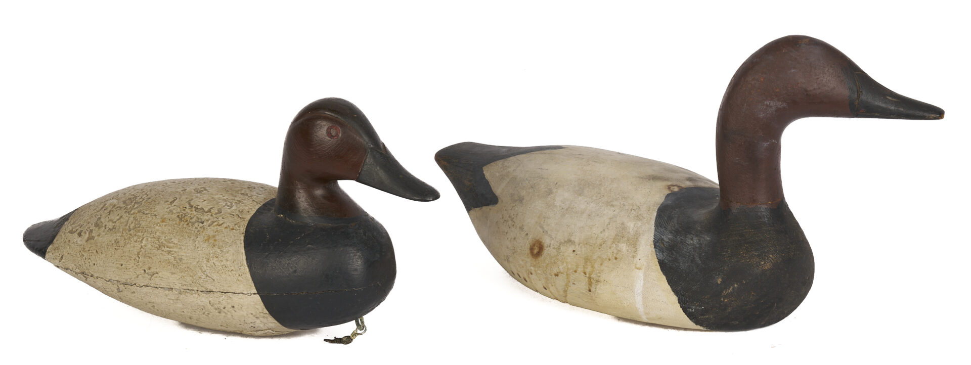 Lot 599: 2 Canvasback Drake Decoys, incl. Oversized