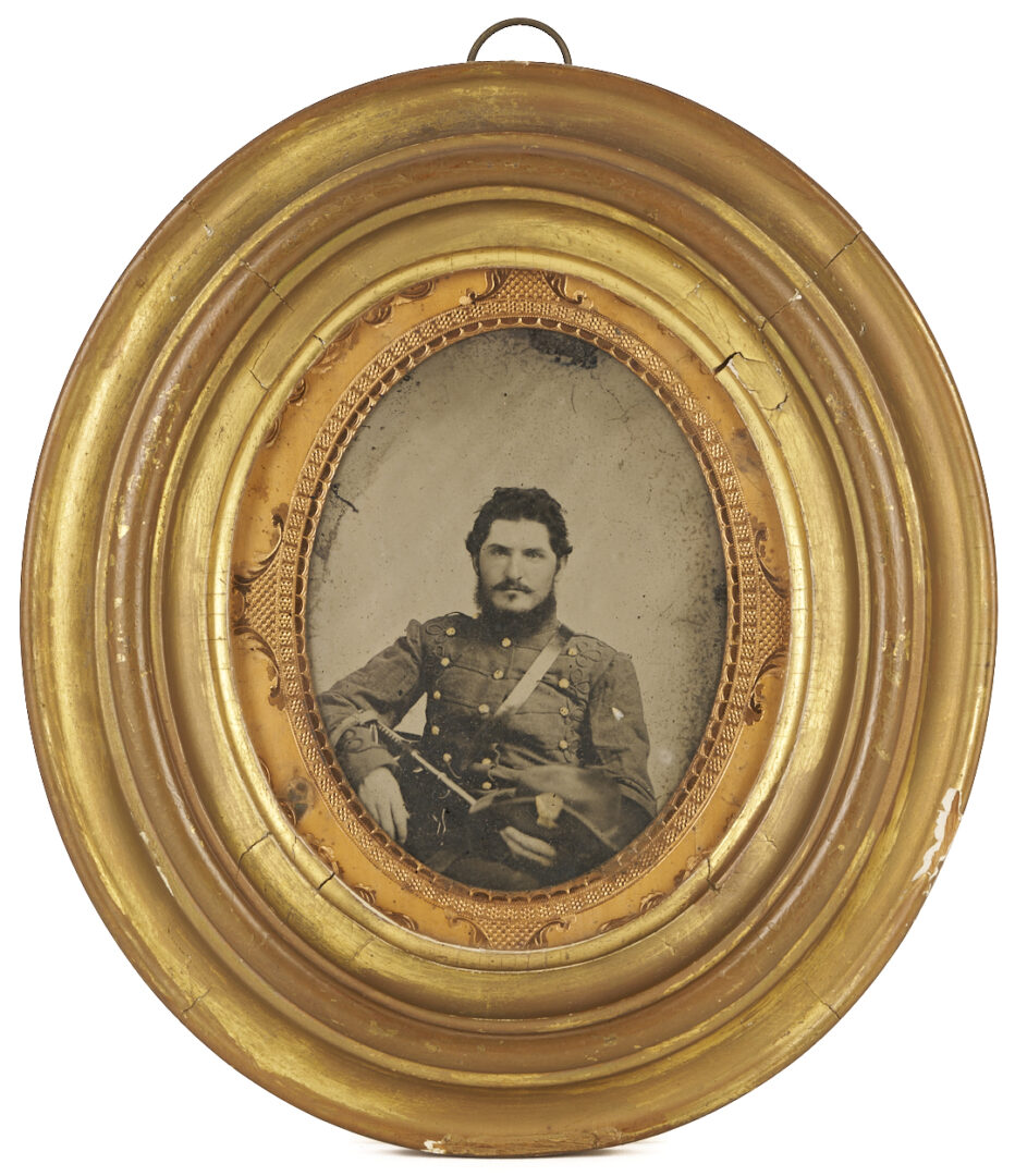 Lot 608: Mississippi Civil War Ambrotype, Dr. Bisland Shields with Saber and Hat