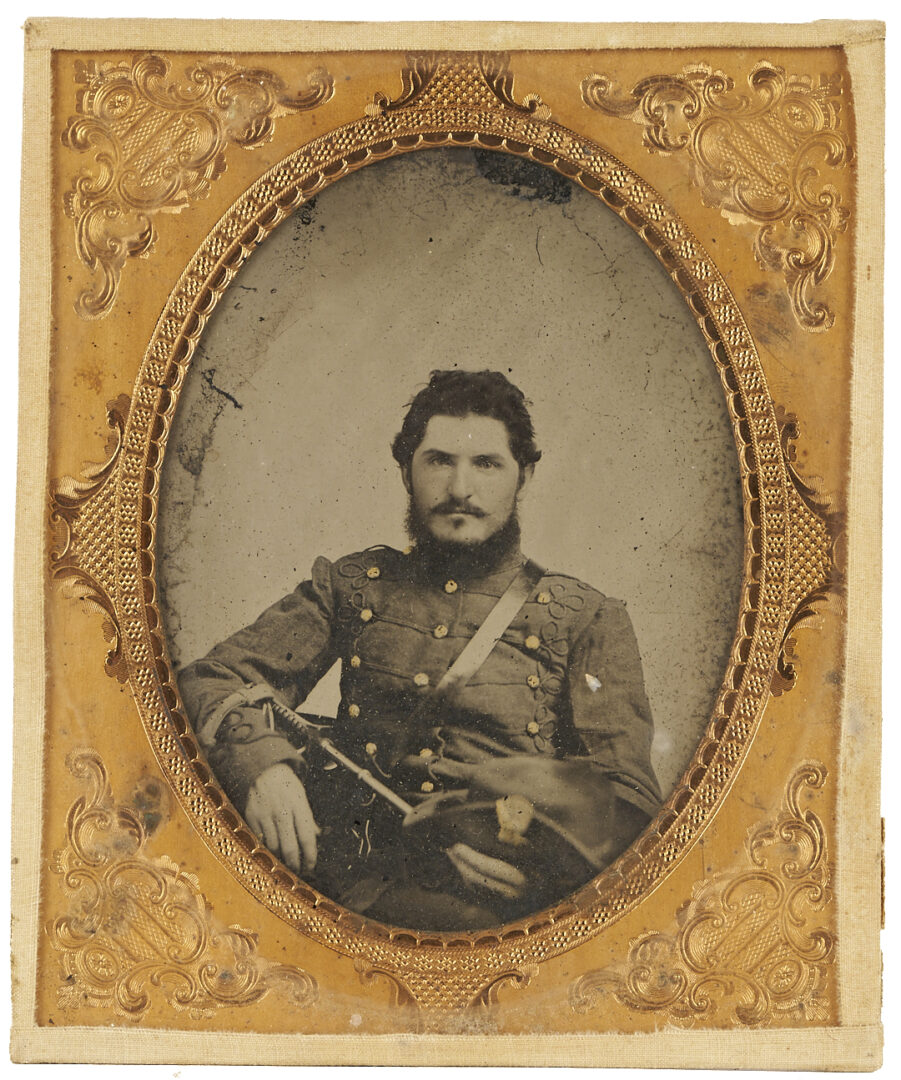 Lot 608: Mississippi Civil War Ambrotype, Dr. Bisland Shields with Saber and Hat