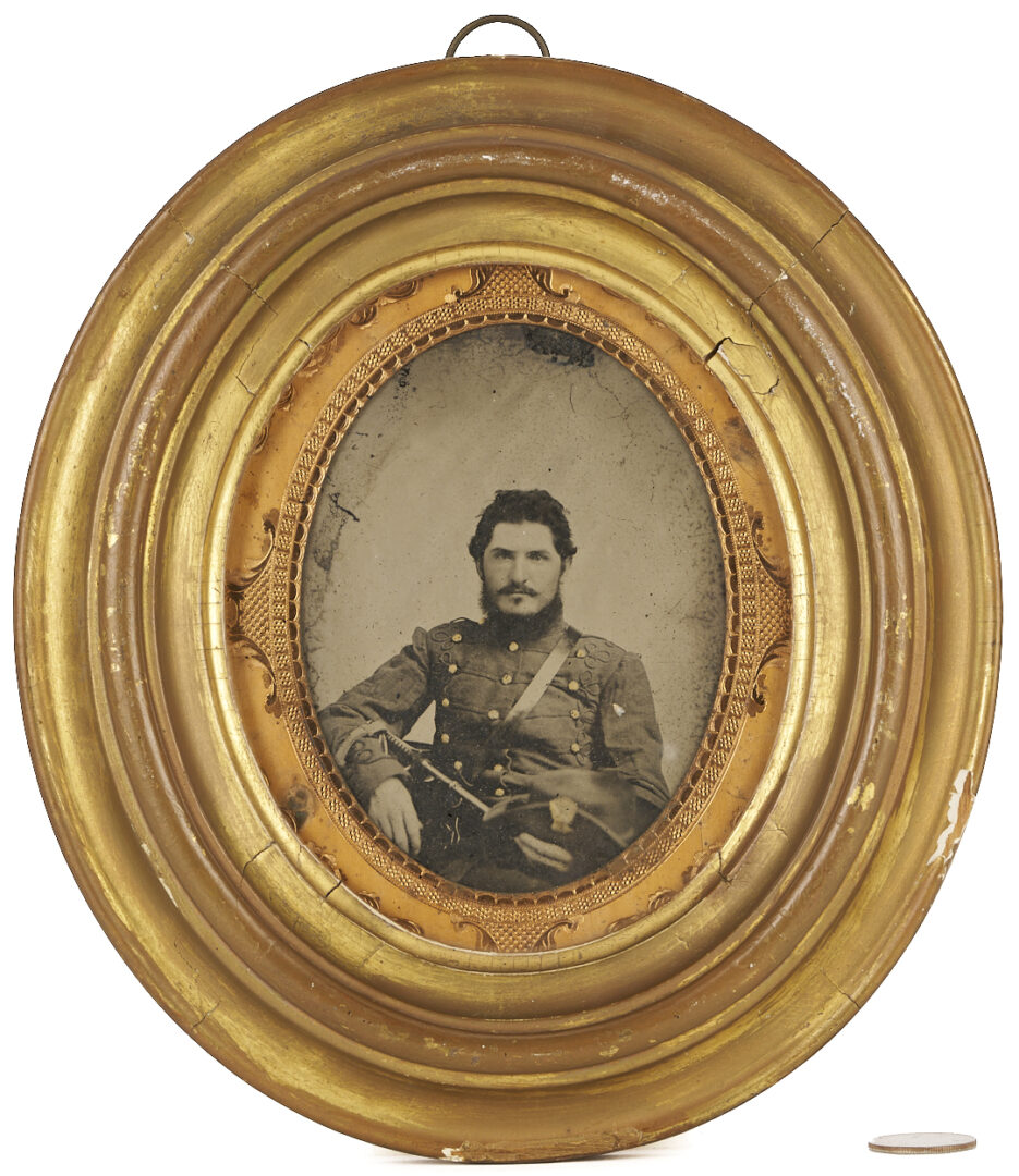 Lot 608: Mississippi Civil War Ambrotype, Dr. Bisland Shields with Saber and Hat