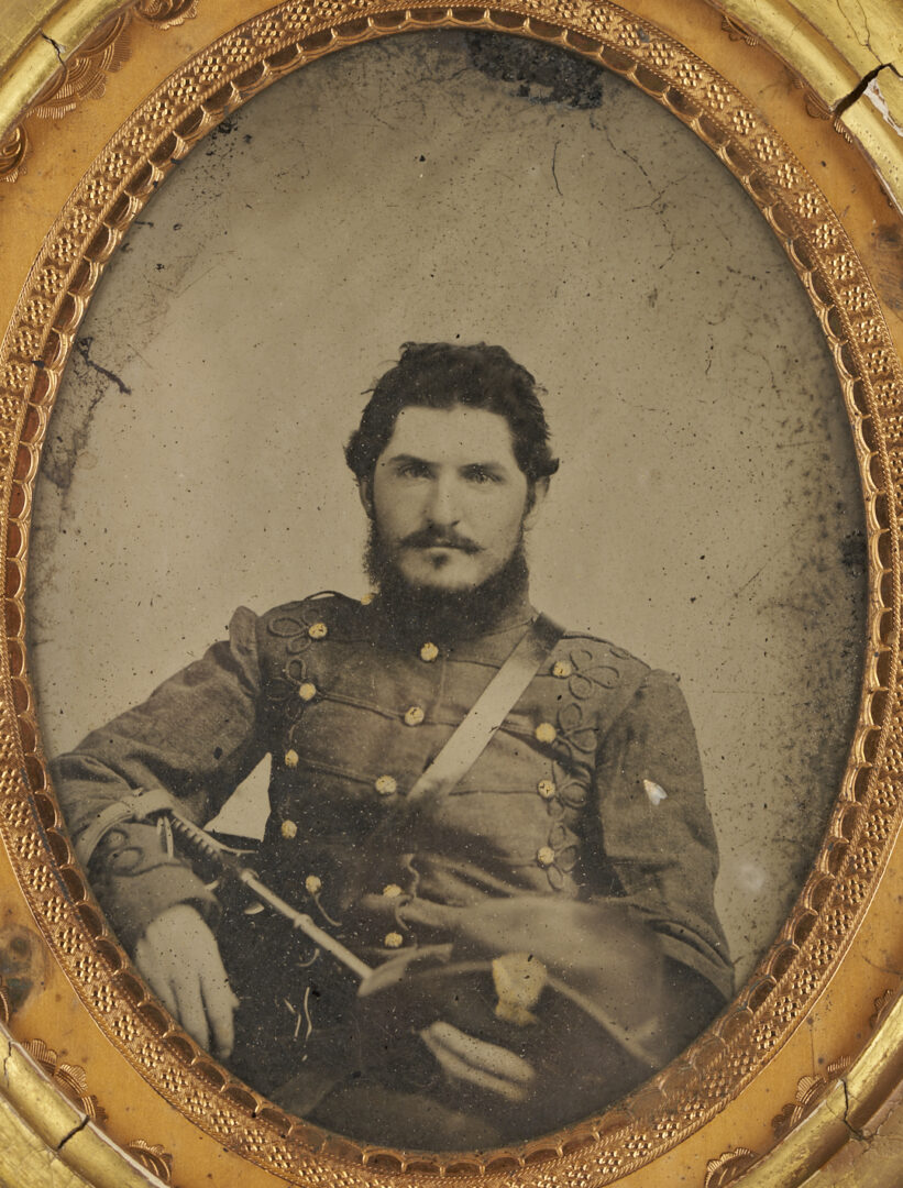 Lot 608: Mississippi Civil War Ambrotype, Dr. Bisland Shields with Saber and Hat