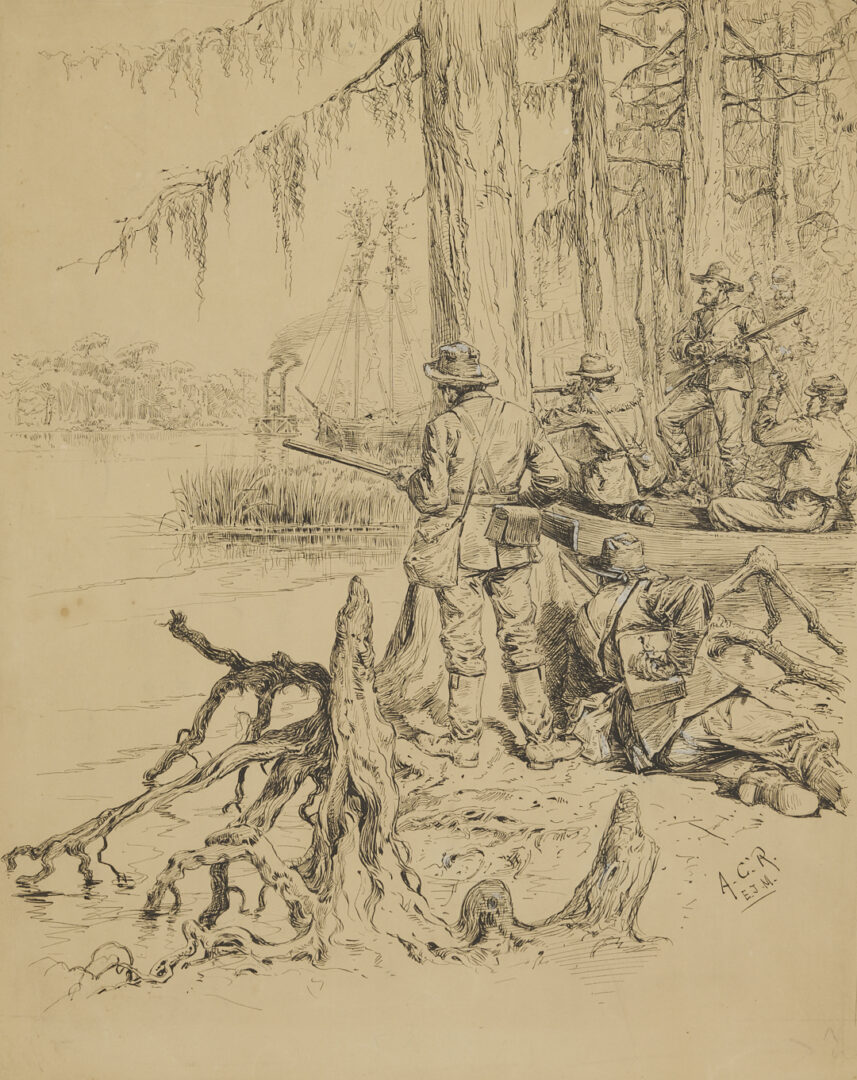 Lot 617: Allen Redwood Civil War illustration, "Defense of New Orleans"