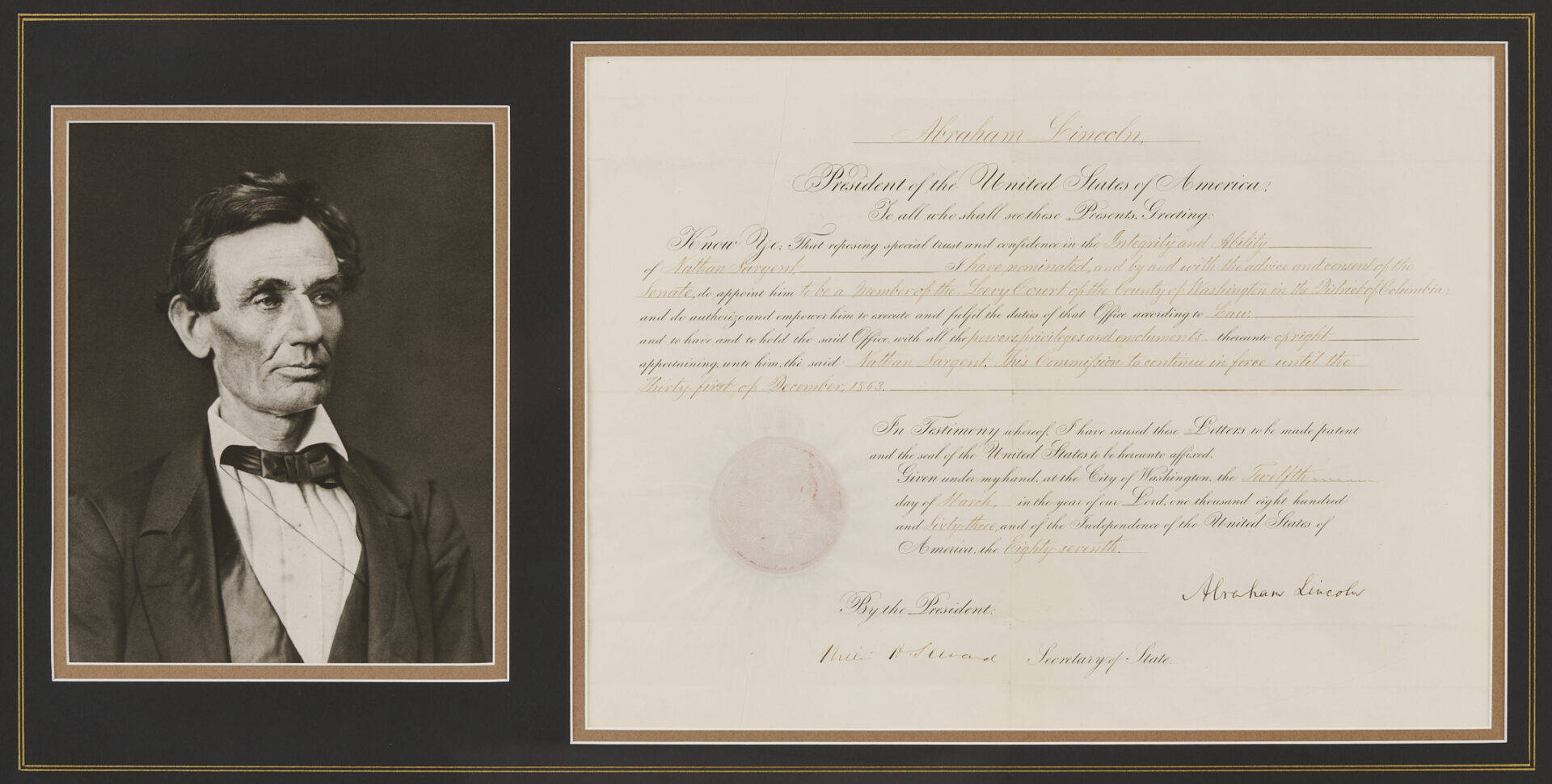 Lot 623: Abraham Lincoln Signed Governmental Document, 1863