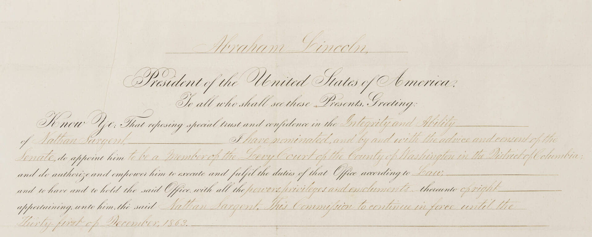 Lot 623: Abraham Lincoln Signed Governmental Document, 1863