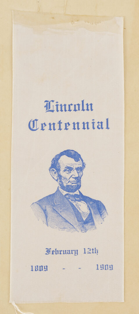 Lot 624: Abraham Lincoln Embossed Mourning Card & Centennial Ribbon