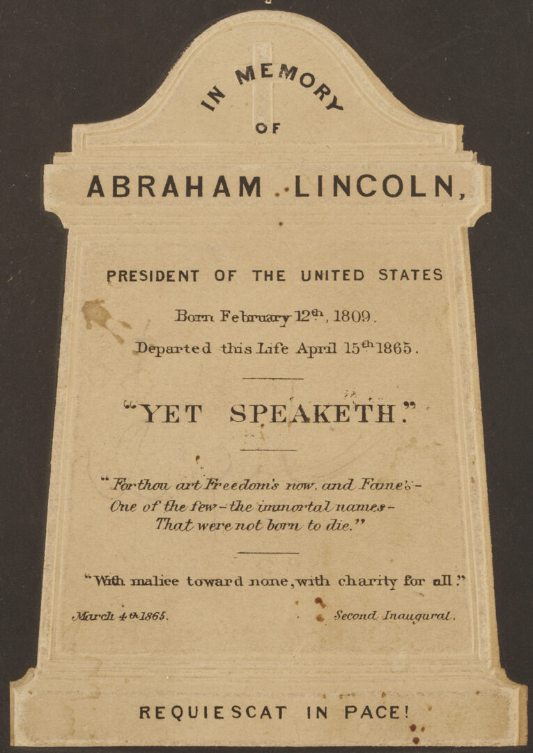 Lot 624: Abraham Lincoln Embossed Mourning Card & Centennial Ribbon