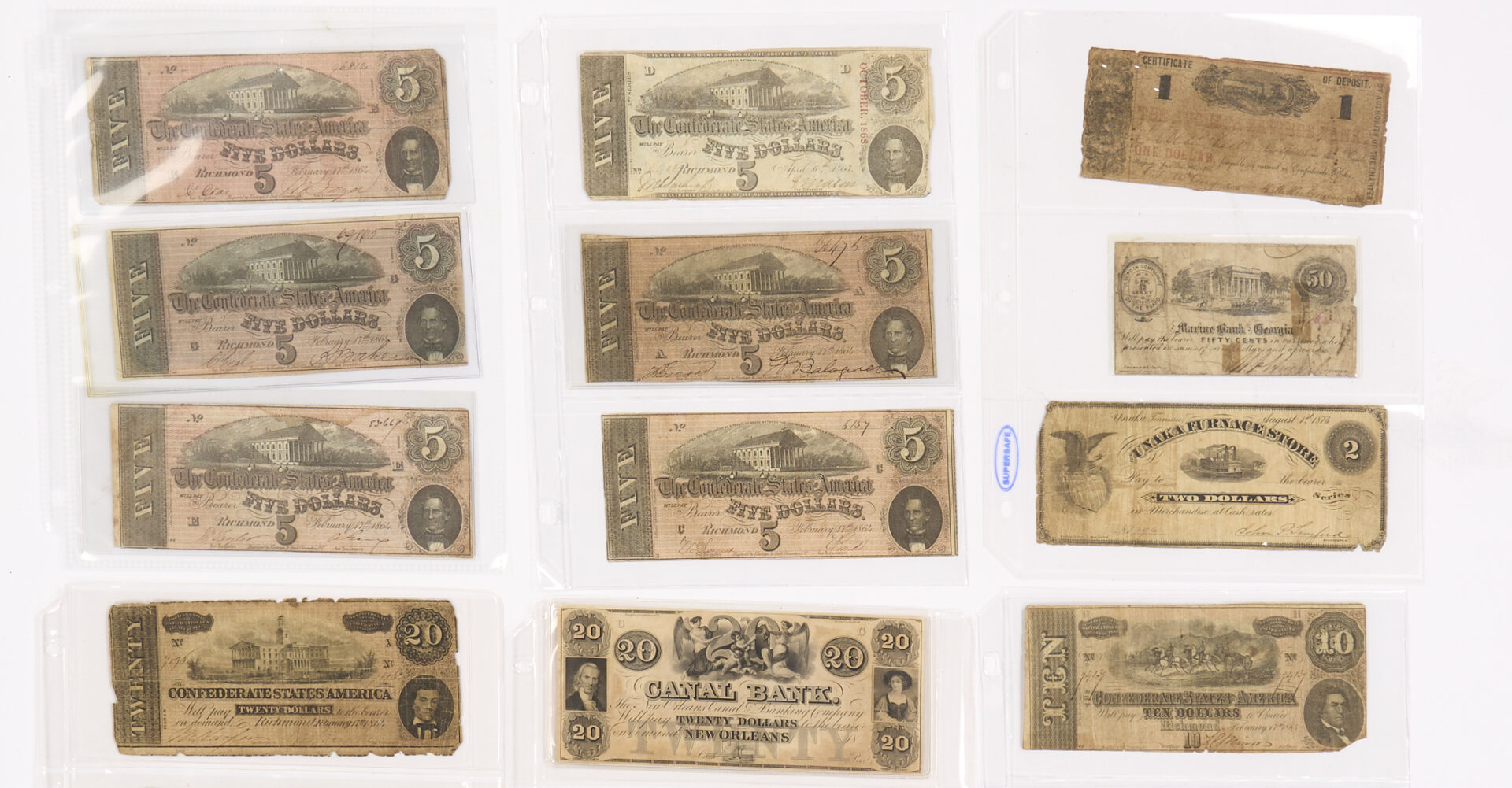 Lot 630: 23 pc. Assortment of Confederate and Obsolete Currency; plus Indian Head Cents