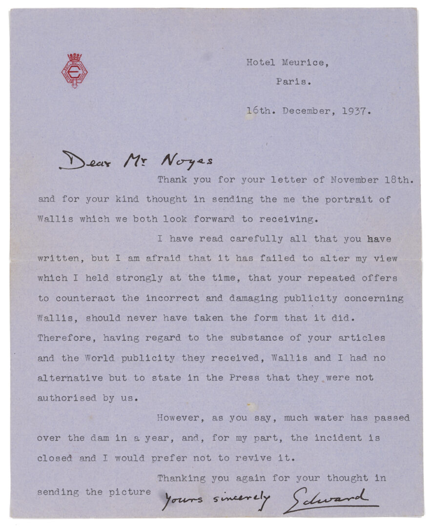 Lot 634: Edward VIII Signed Letter Autograph