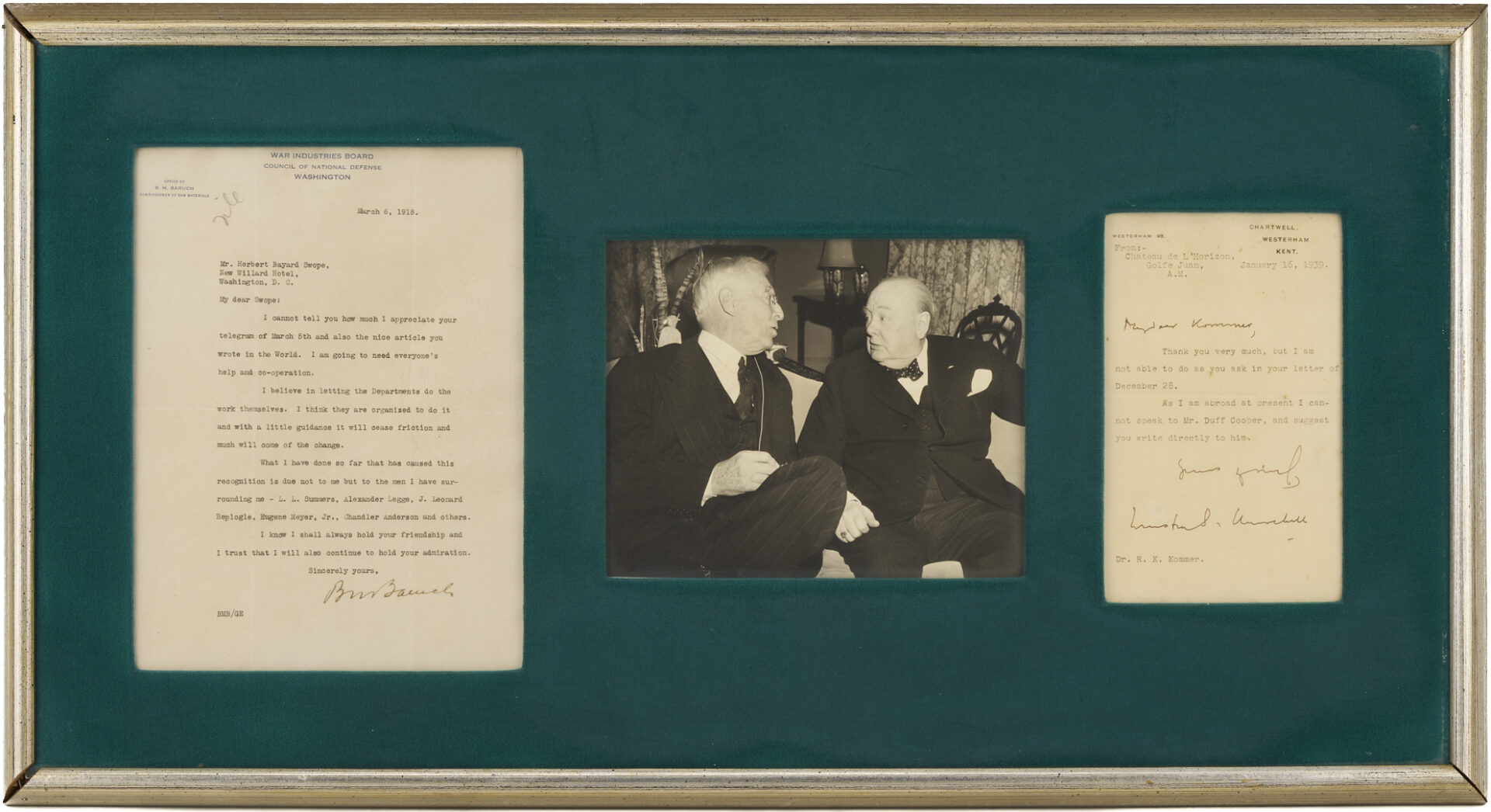 Lot 636: Winston Churchill & Bernard Baruch Signed Letters Plus Photo