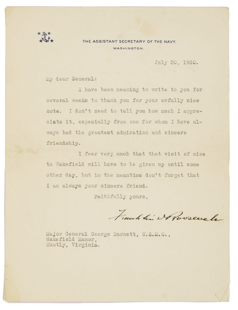 Lot 638: 2 Franklin D. Roosevelt Signed Letters as Navy Secretary