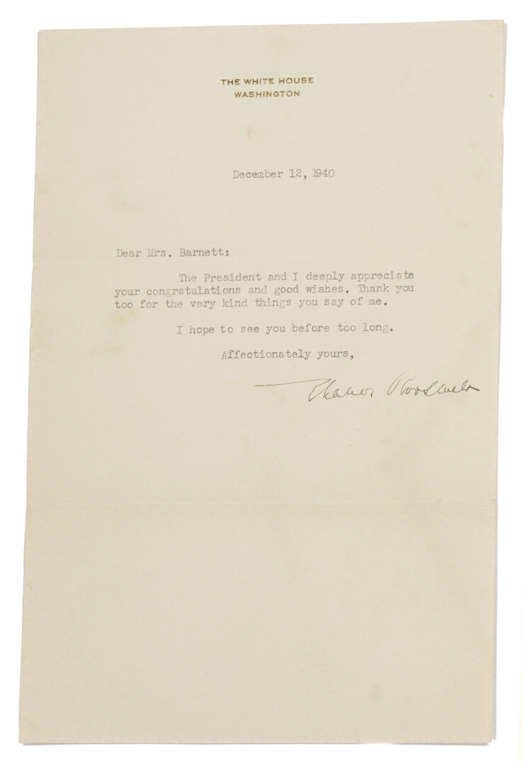 Lot 639: 3 Letters: Eleanor and Franklin Roosevelt