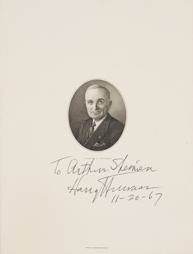 Lot 641: President Harry Truman Portrait Print, Signed