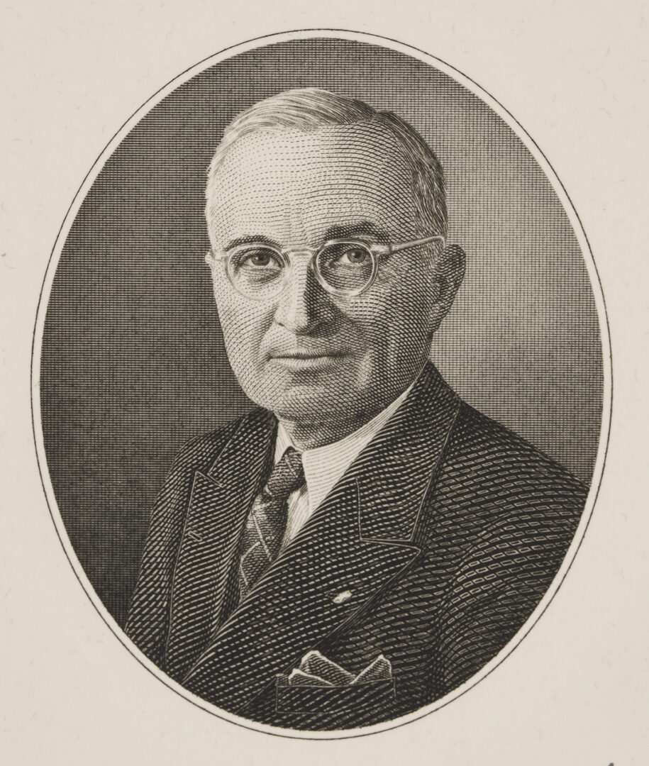 Lot 641: President Harry Truman Portrait Print, Signed