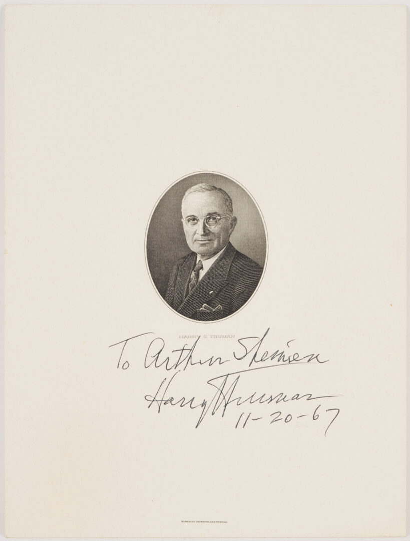 Lot 641: President Harry Truman Portrait Print, Signed