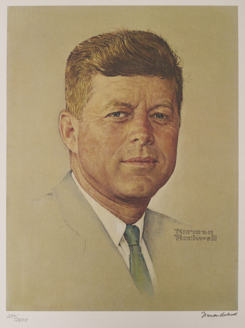 Lot 642: Norman Rockwell Signed John F. Kennedy Portrait, 1976