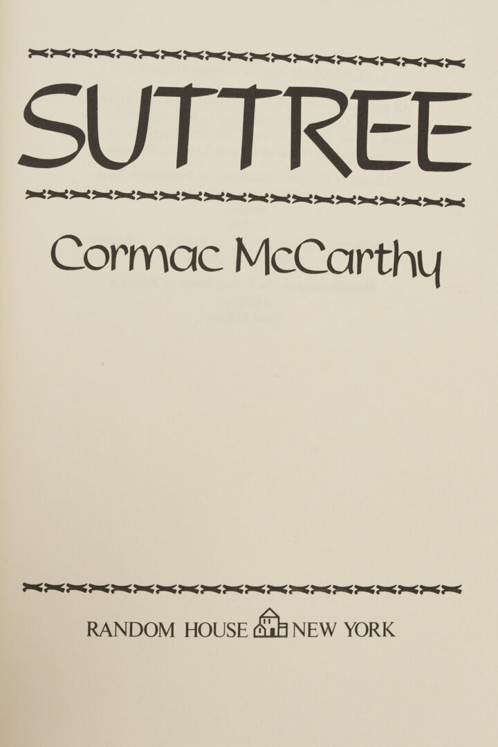 Lot 652: Cormac McCarthy, Suttree, 1st Edition, Signed