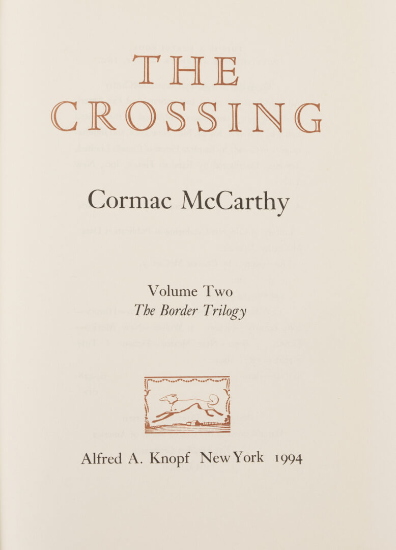 Lot 656: Seven (7) Cormac McCarthy 1st Edition Books