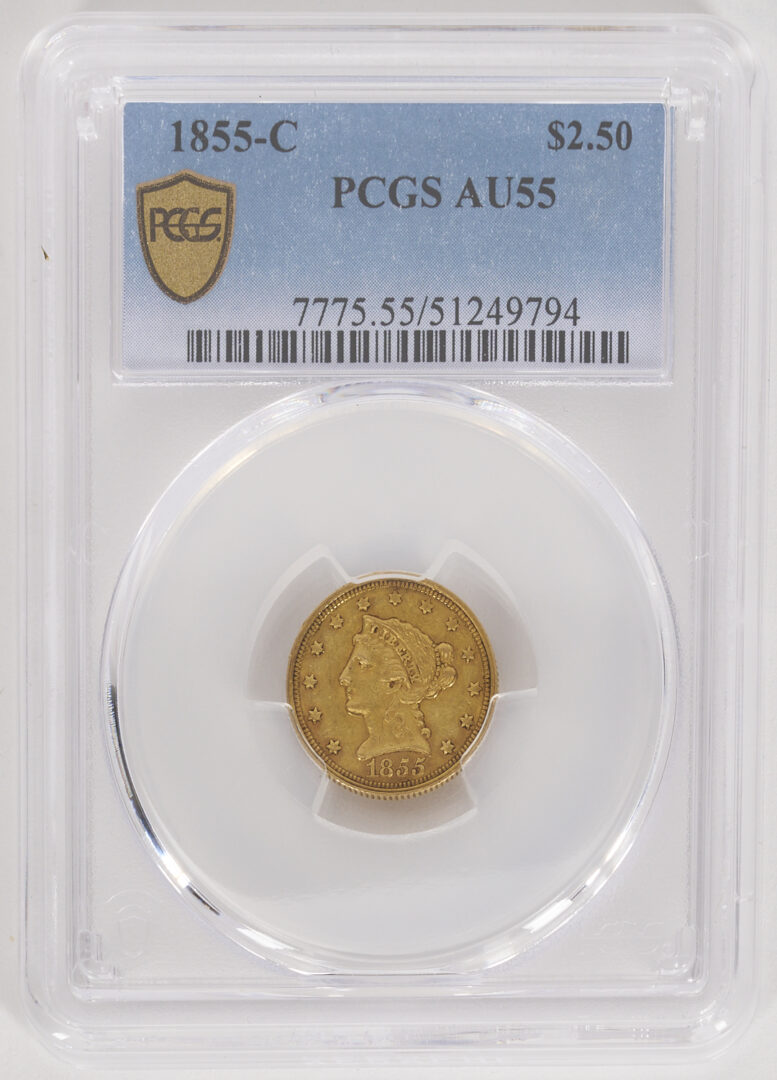 Lot 664: 1855-C $2.50 Liberty Gold Coin, PCGS AU55