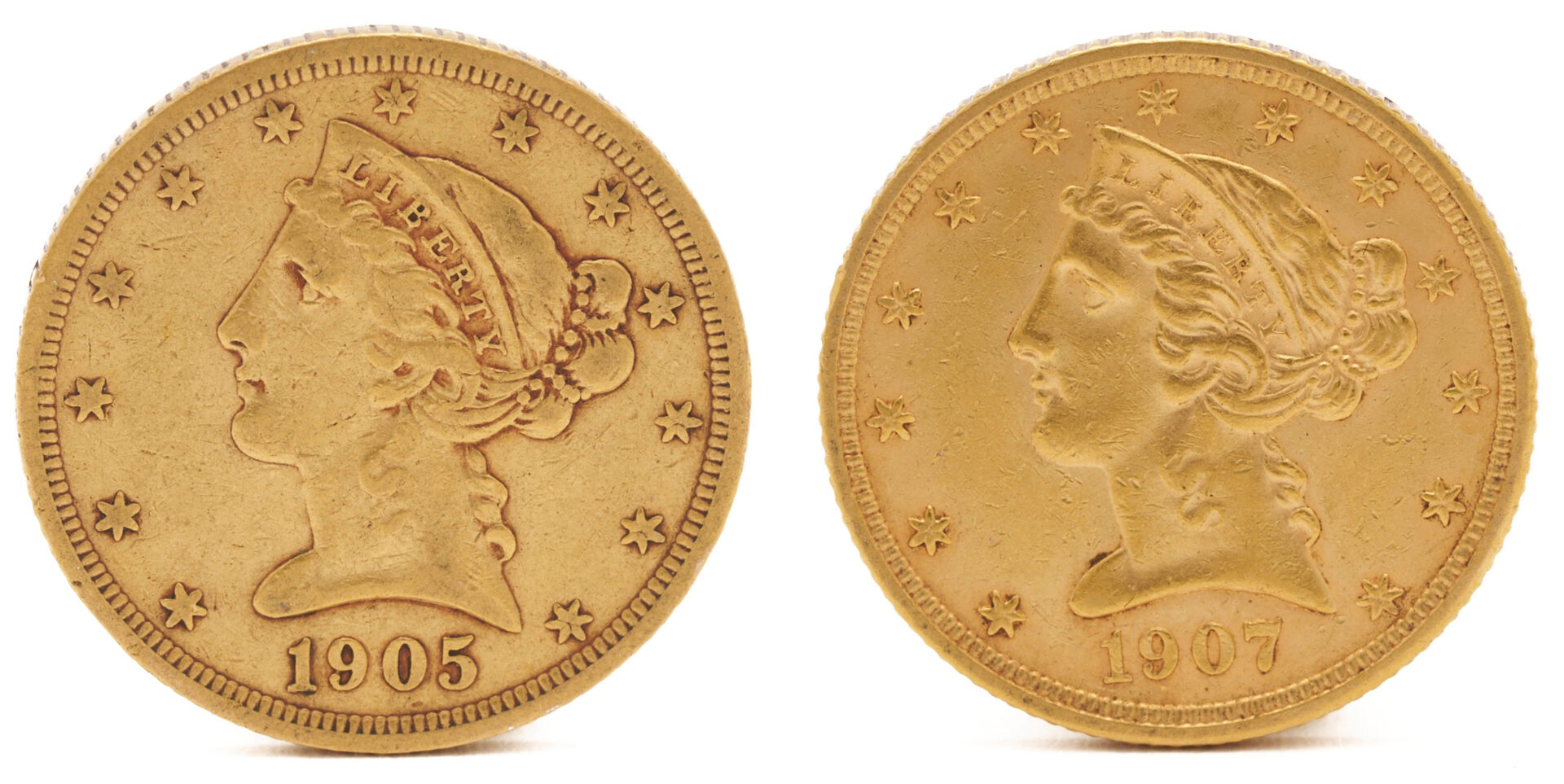 Lot 671: Two (2) $5 Liberty Gold Coins 1905-S and 1907-D