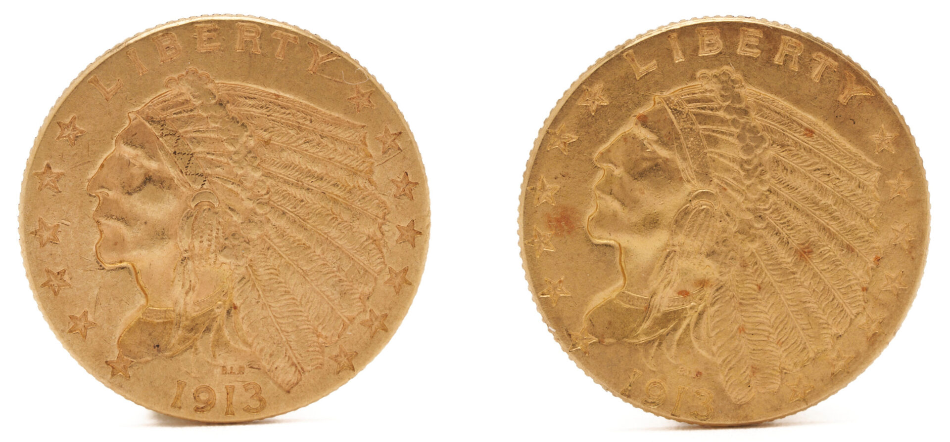 Lot 672: Two (2) 1913 $2 1/2 Indian Gold Coins