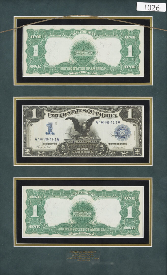 Lot 680: Three (3) Consecutive 1899 One Dollar Silver Certificates in Sequential Order, Framed