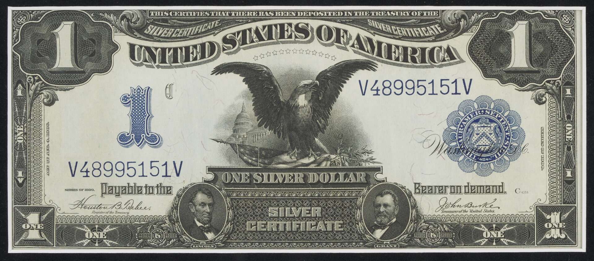 Lot 680: Three (3) Consecutive 1899 One Dollar Silver Certificates in Sequential Order, Framed