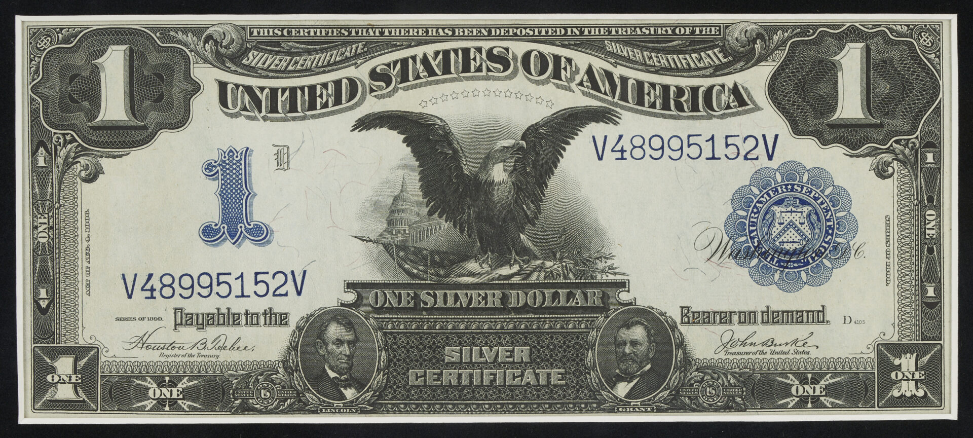 Lot 680: Three (3) Consecutive 1899 One Dollar Silver Certificates in Sequential Order, Framed