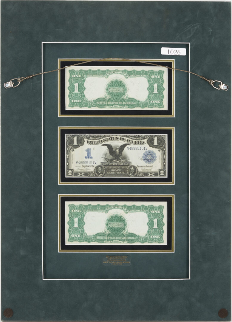 Lot 680: Three (3) Consecutive 1899 One Dollar Silver Certificates in Sequential Order, Framed