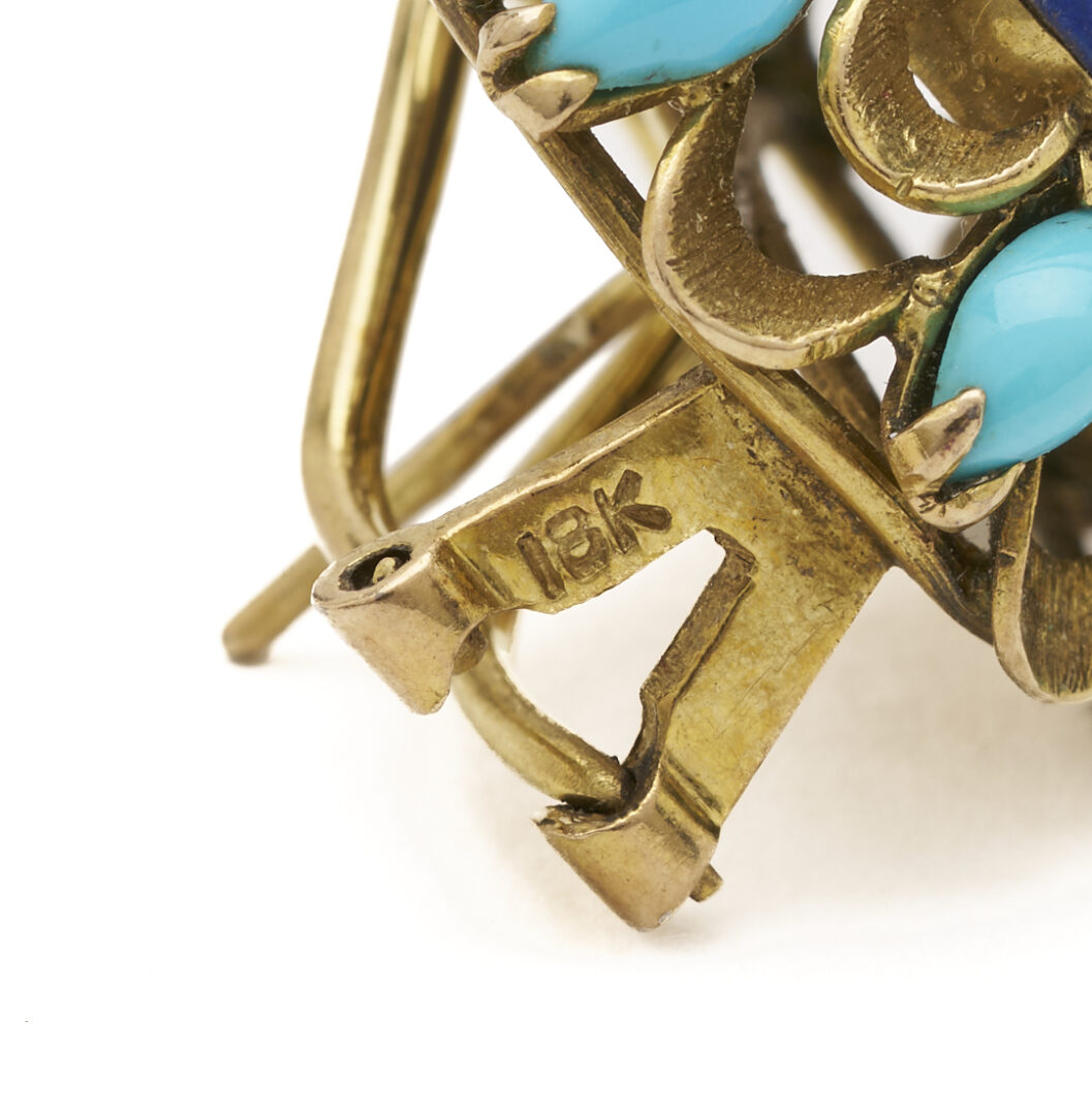 Lot 683: Lady's Vintage 18K Gold, Lapis, & Turquoise Earrings & Ring Set