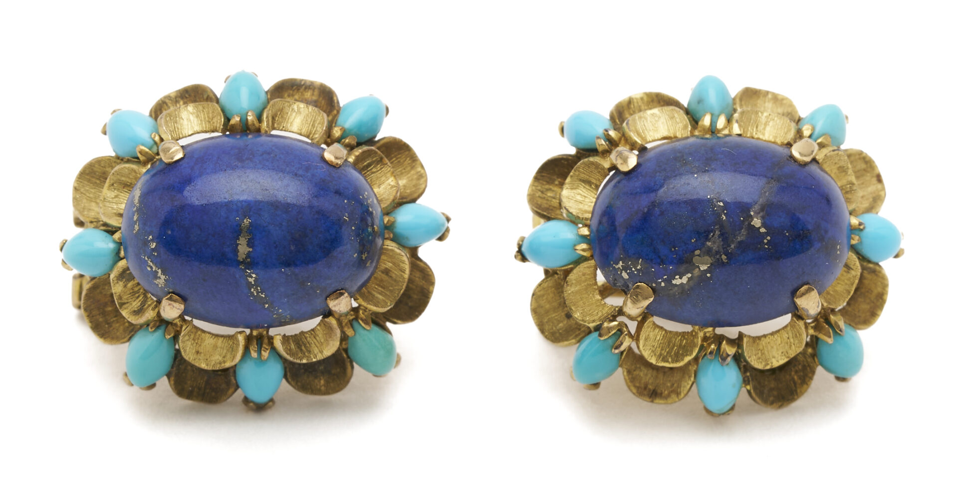 Lot 683: Lady's Vintage 18K Gold, Lapis, & Turquoise Earrings & Ring Set