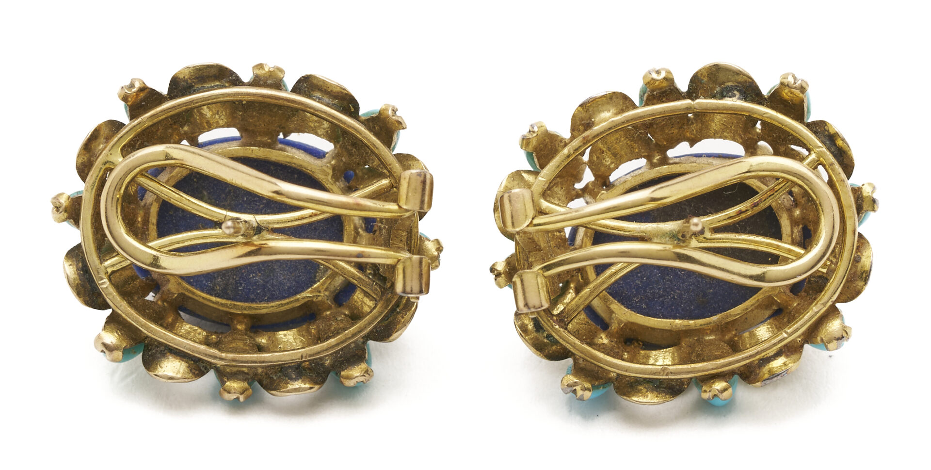 Lot 683: Lady's Vintage 18K Gold, Lapis, & Turquoise Earrings & Ring Set